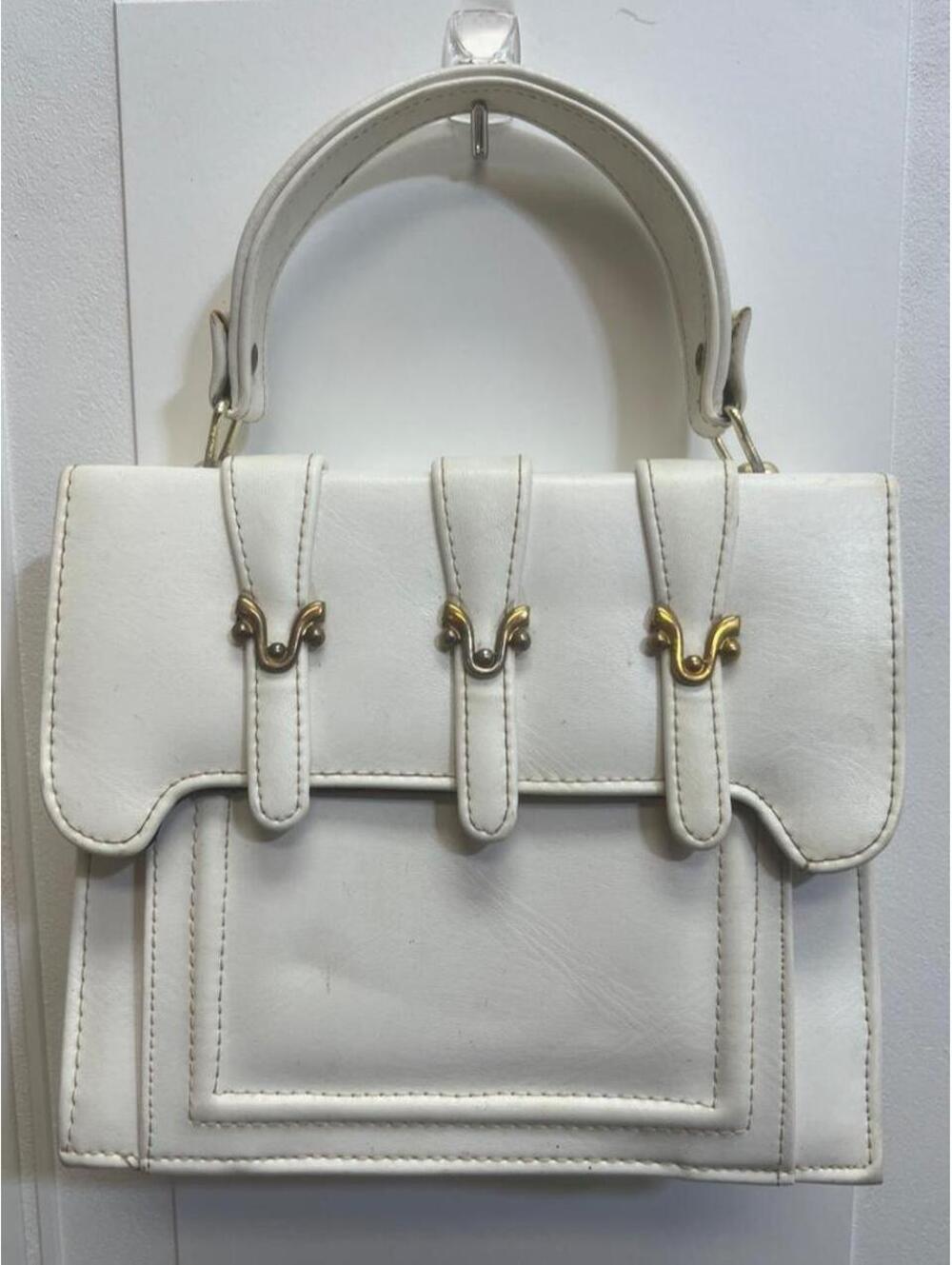 vintage 1980s mini white leather handbag. lightly used